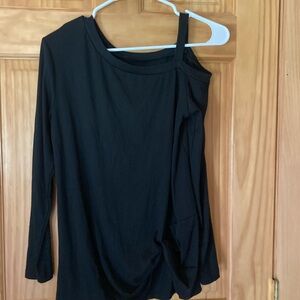 One Shoulder Exposed long sleeve black knot bottom shirt